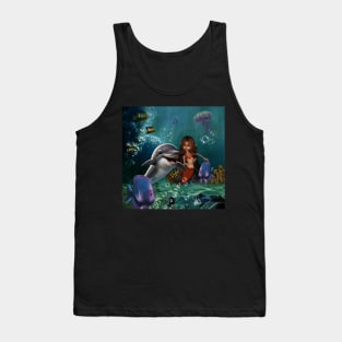 Cute mermaid and funny dolphin Tank Top